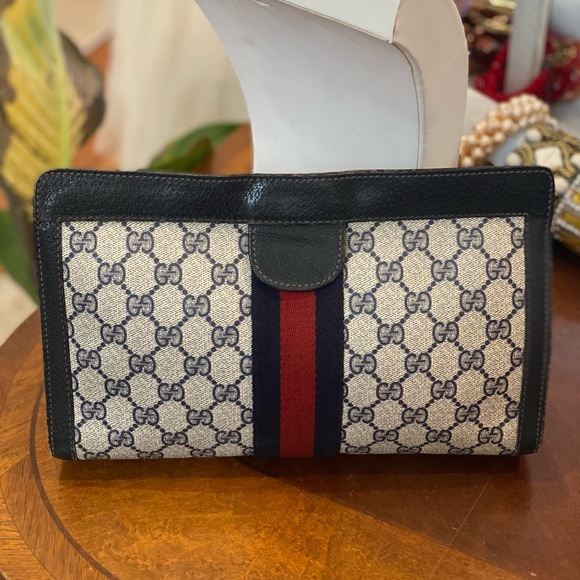 Vintage Gucci clutch monogram navy red - Picture 1 of 4